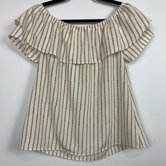 H by Halston Off The Shoulder Striped Ruffle Top - Picture 2 of 2